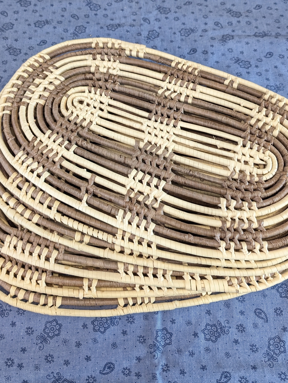 Handwoven Brown and Natural Oval Rattan Table Placemat Set of 6 - Neutral Décor